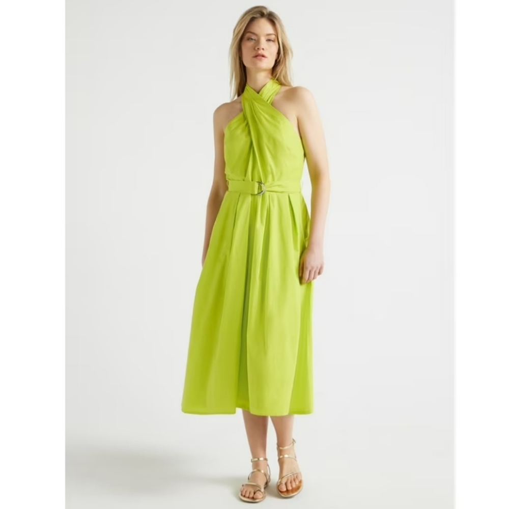 Scoop Belted Halter Midi Dress